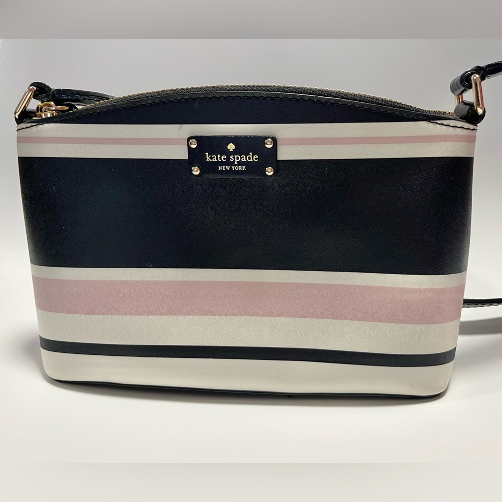Kate Spade Black, Pink, and Cream Striped Crossbody Bag